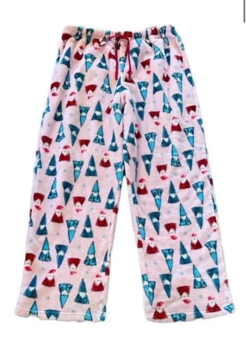 Noire Plush Fleece Pink Straight Leg Pajama Lounge Pants Gnomes Sz L Women’s